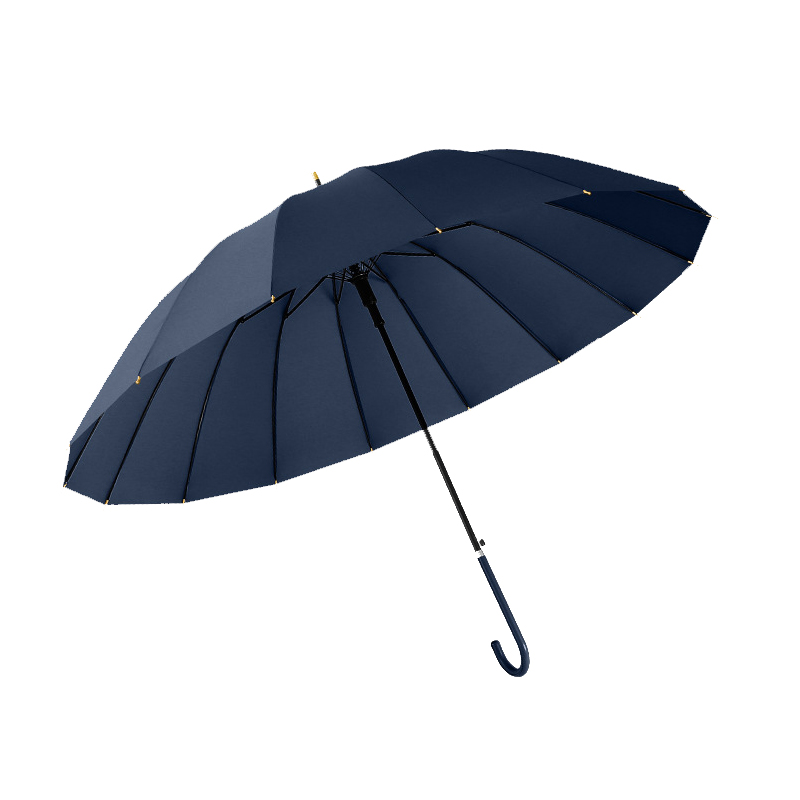 16骨长柄伞皮手柄小清新纯色自动长杆雨伞可印logo广告伞批发