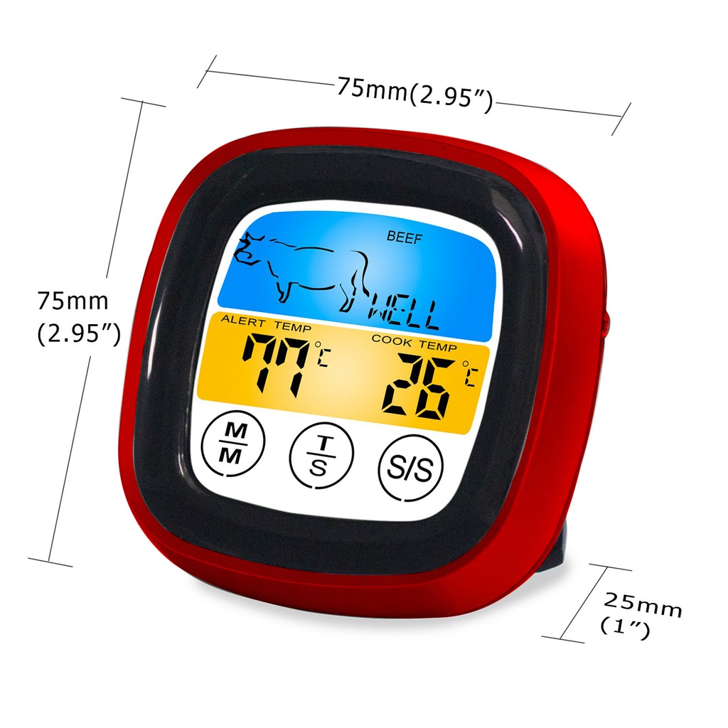 电子烤肉温度计计时器触摸烧烤温度计厨房彩屏食品温度计肉类报警