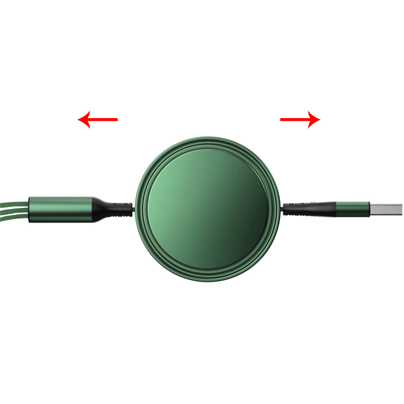 新款一拖三伸缩数据线便携收纳三合一充电线3A快充线创意礼品定制