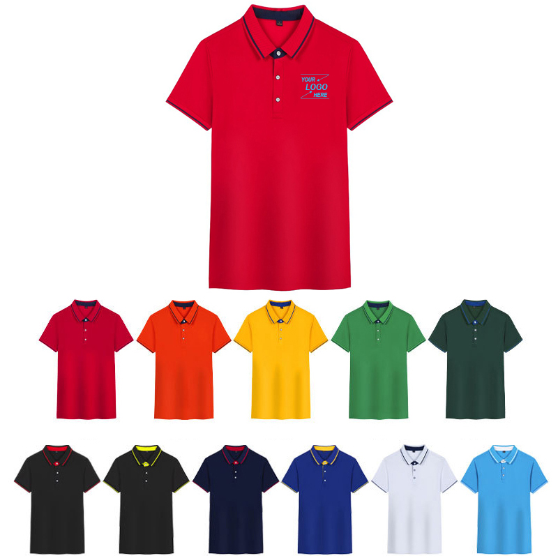 夏男式翻领短袖T恤定制印字图logo POLO广告文化衫条纹色工作服装