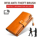 新款RFID防盗刷头层真皮钱包 女式油蜡皮大容量手抓钱夹批发