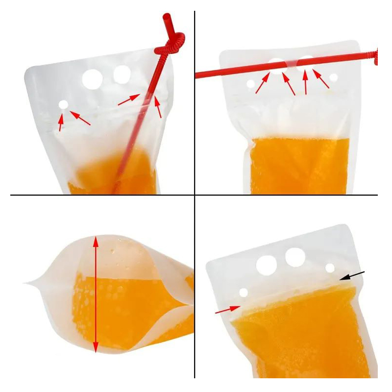 饮料包装袋液体自立袋750ml 磨砂透明手提液体包装袋饮料袋批发