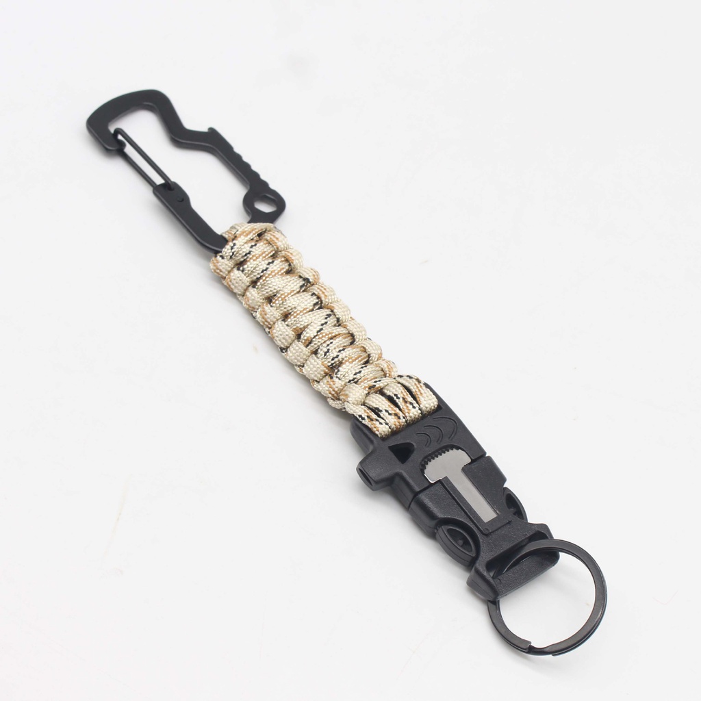 户外求生伞绳编织登山钥匙链多功能登山扣不锈钢钥匙链圈厂家直销