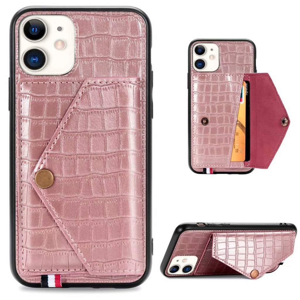 适用iPhone x插卡手机壳 纯色简约多功能保护壳苹果7 8plus皮套