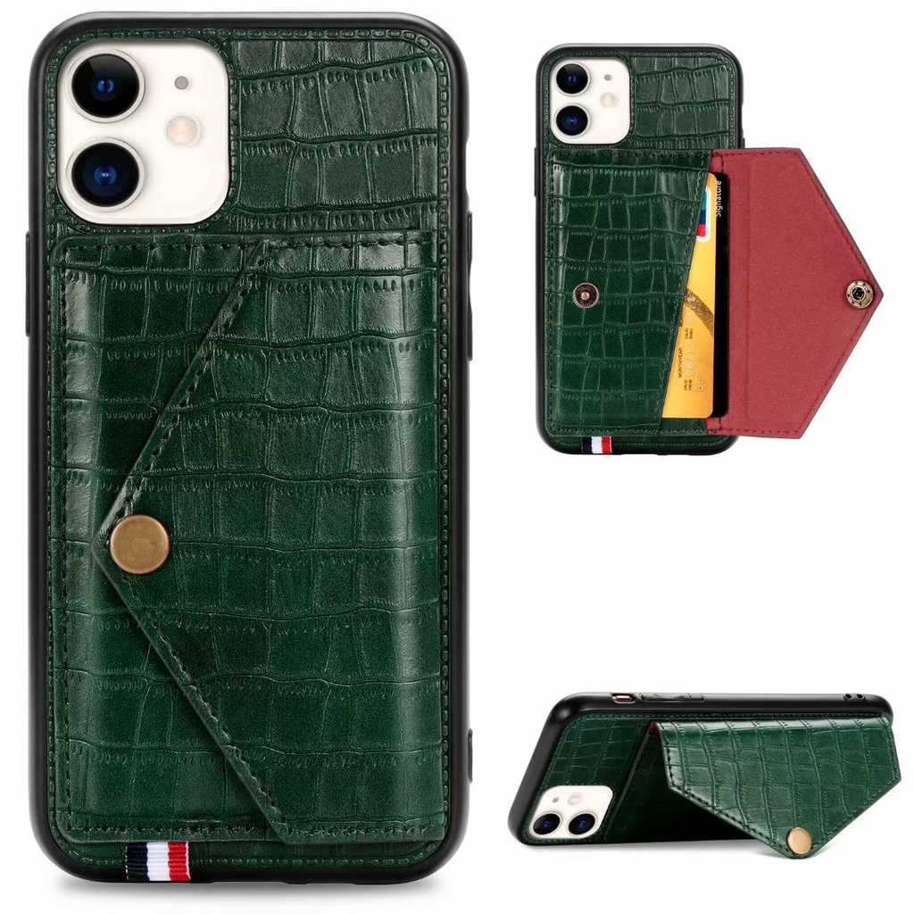 适用iPhone x插卡手机壳 纯色简约多功能保护壳苹果7 8plus皮套