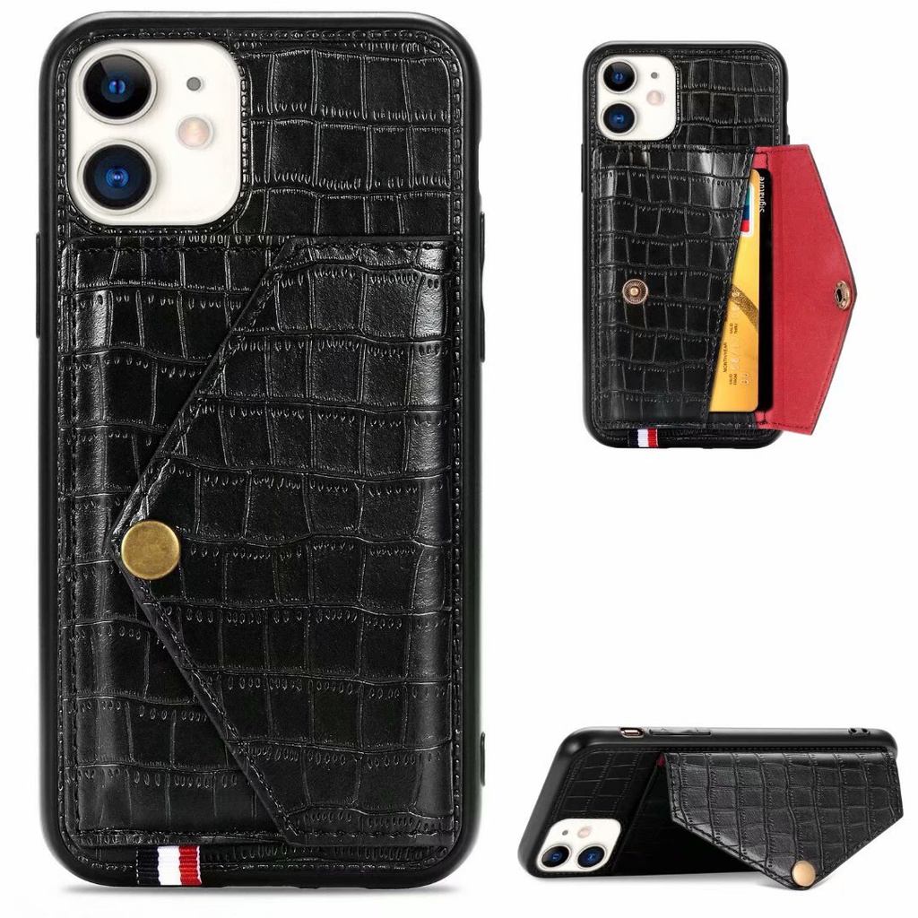 适用iPhone x插卡手机壳 纯色简约多功能保护壳苹果7 8plus皮套