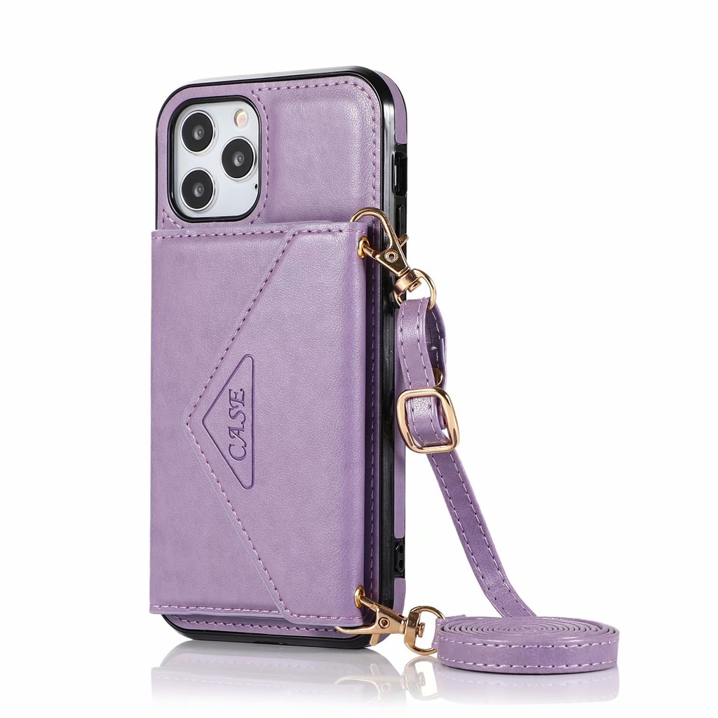 适用iPhone12promax斜挎手机壳苹果11挂绳皮套XS钱包插卡7p潮女壳