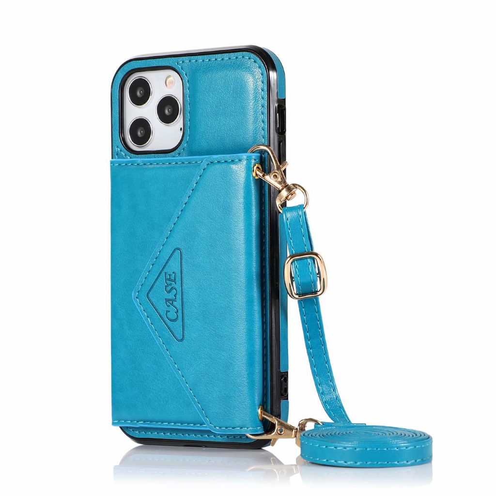 适用iPhone12promax斜挎手机壳苹果11挂绳皮套XS钱包插卡7p潮女壳