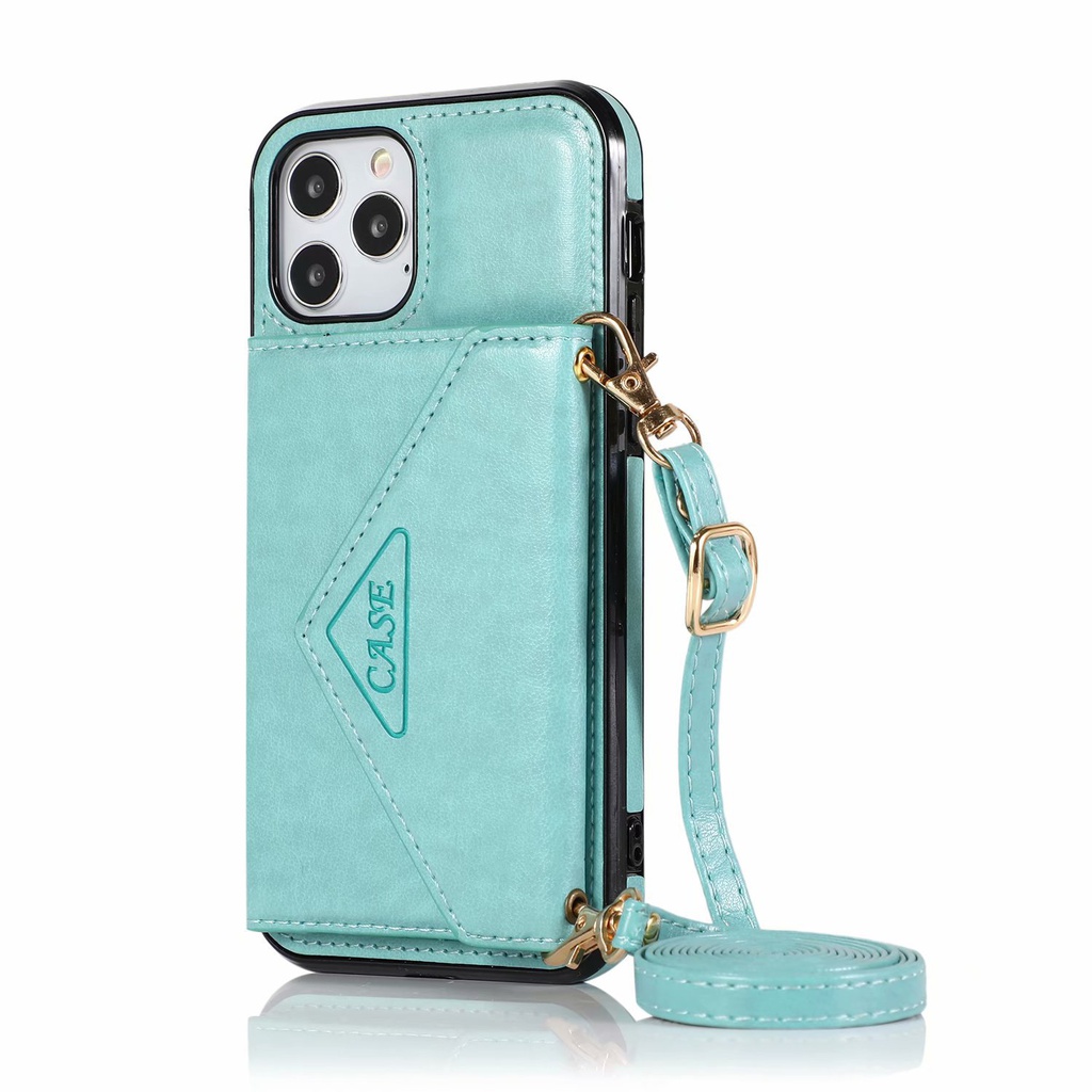 适用iPhone12promax斜挎手机壳苹果11挂绳皮套XS钱包插卡7p潮女壳
