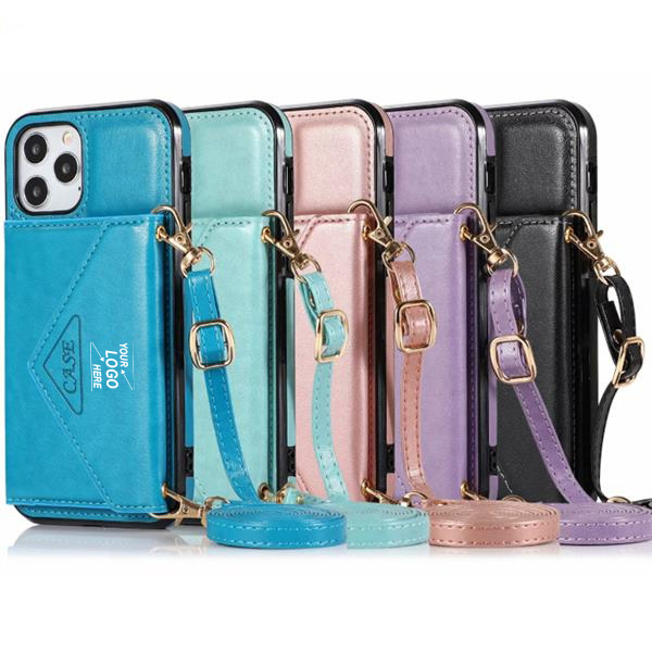 适用iPhone12promax斜挎手机壳苹果11挂绳皮套XS钱包插卡7p潮女壳