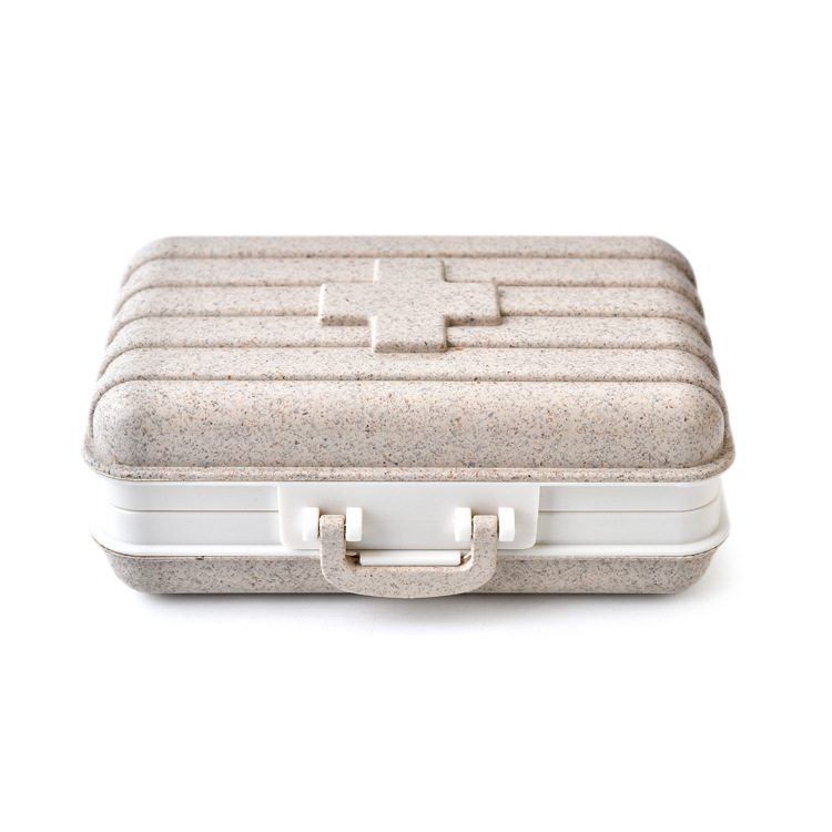 HOB2050 - Wheat Suitcase Pill Storage Box 创意款RB260M便携迷你旅行箱小药盒六格翻盖药品保健盒亚马逊货源