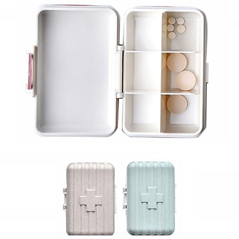 HOB2050 - Wheat Suitcase Pill Storage Box 创意款RB260M便携迷你旅行箱小药盒六格翻盖药品保健盒亚马逊货源