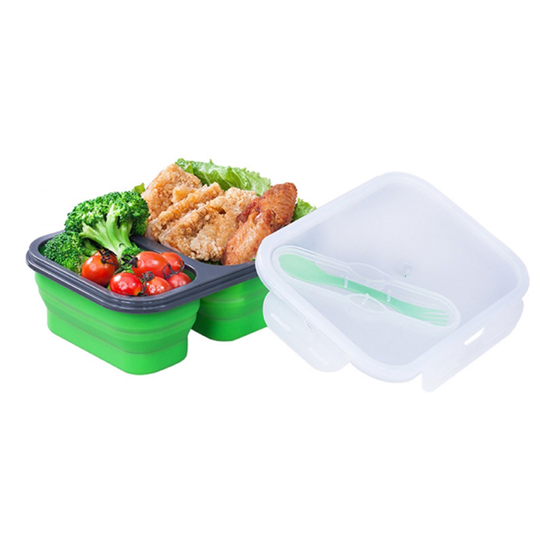硅胶饭盒二格硅胶饭盒便当盒微波炉加热折叠饭盒午餐盒保鲜盒