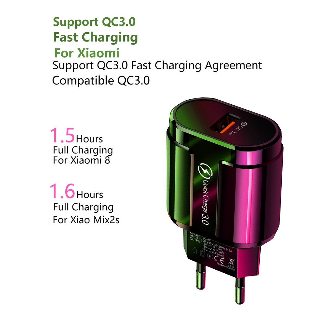 单口 快充闪充 智能手机充电器5V/3A充电头欧规 美规 快充QC3.0