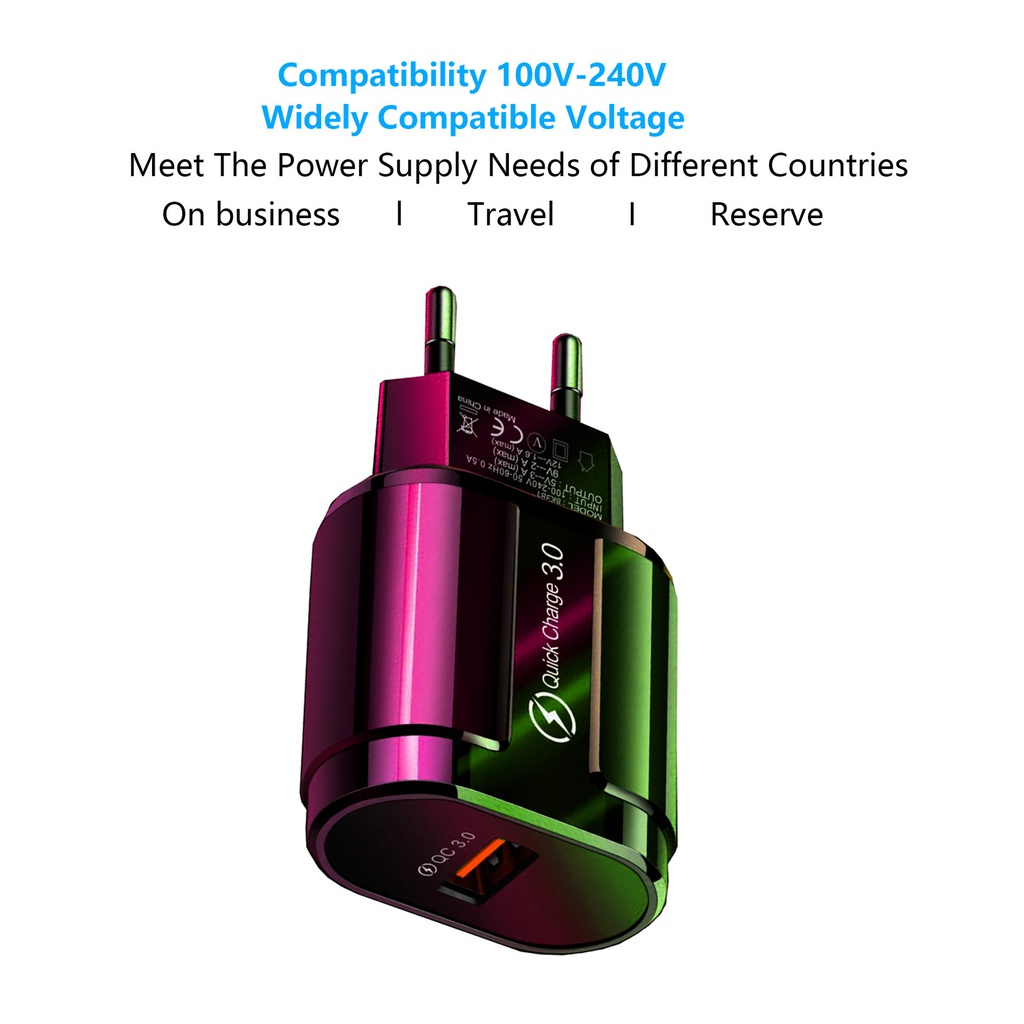 单口 快充闪充 智能手机充电器5V/3A充电头欧规 美规 快充QC3.0