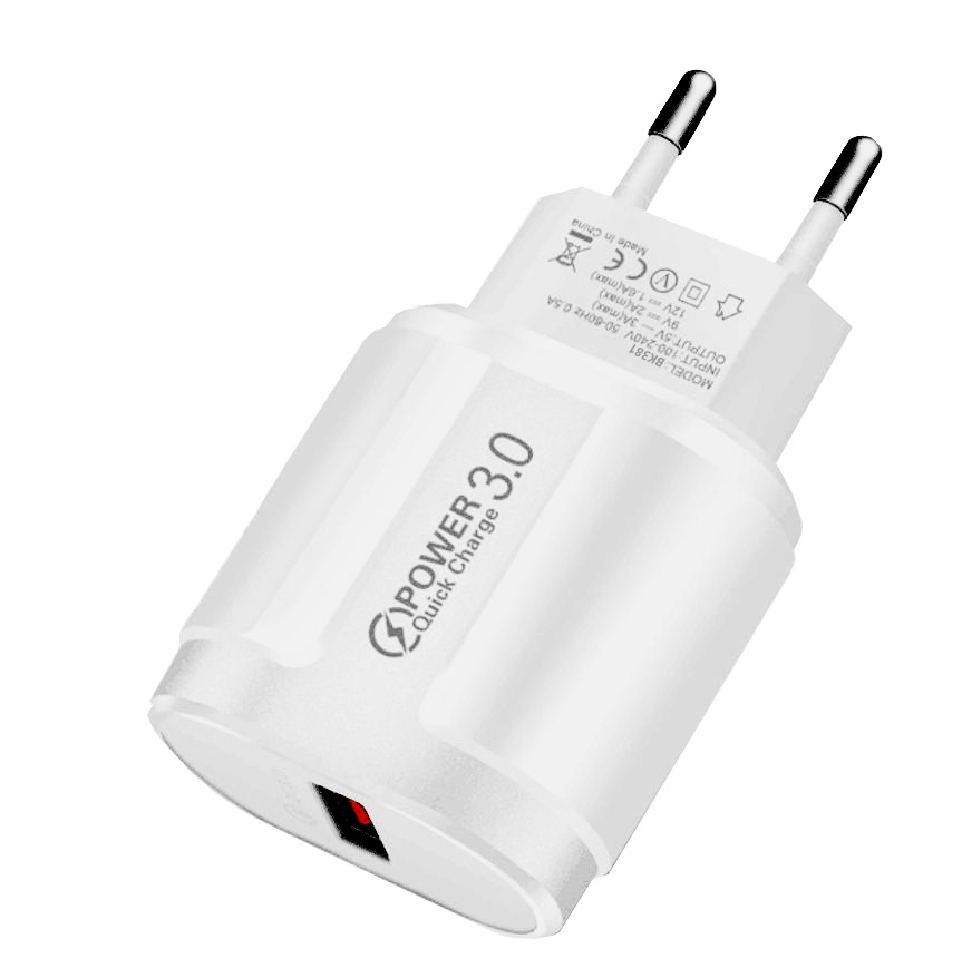 单口 快充闪充 智能手机充电器5V/3A充电头欧规 美规 快充QC3.0