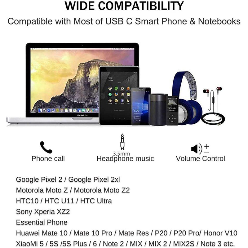 适用于一加手机音频转接头听歌线控U盾 Typec转3.5mm耳机转接换器