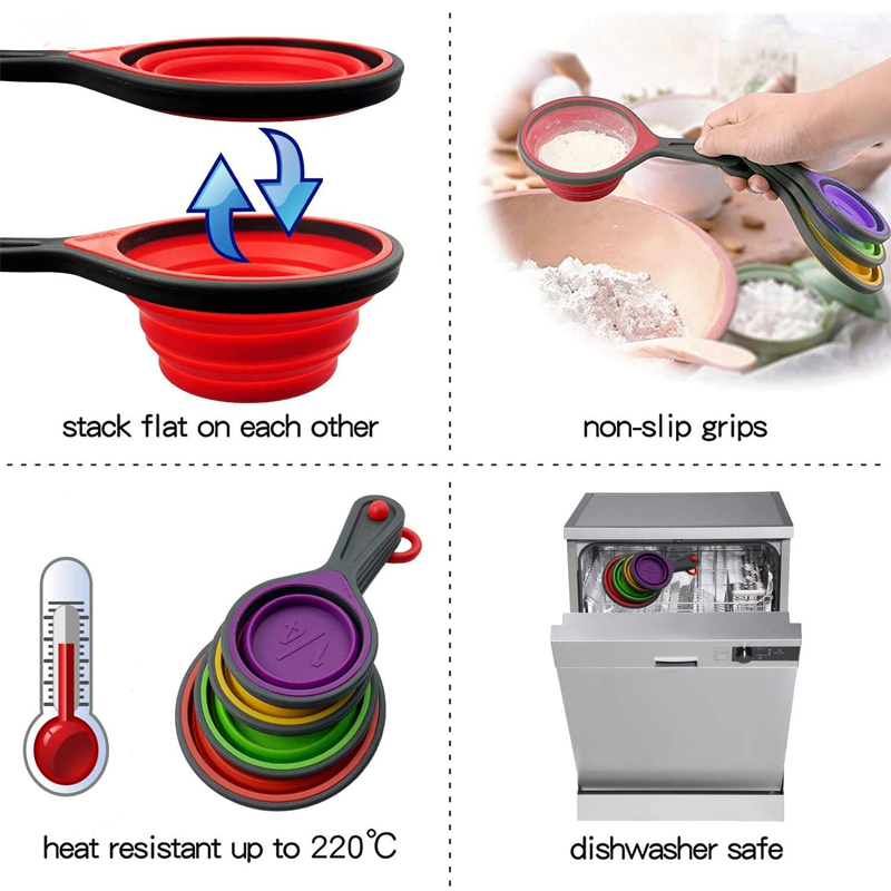 现货硅胶量杯量勺八件套收纳带刻度量勺硅胶量杯8件套装组合批发