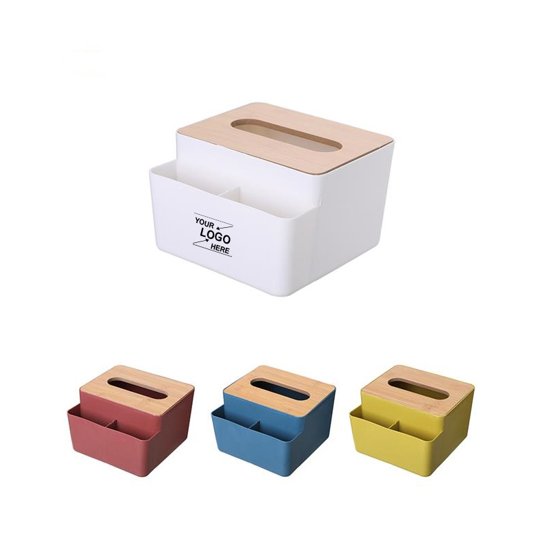 HOB6036 - Bamboo Lid Multifunction Tissue Box 多功能竹木盖纸巾盒创意桌面抽纸盒家用客厅简约塑料遥控器收纳盒