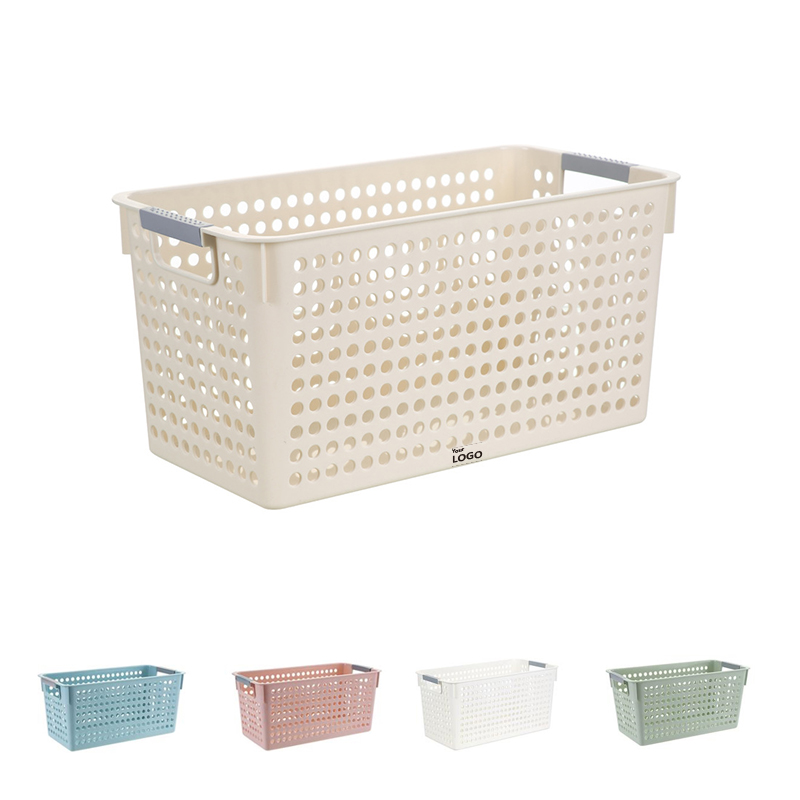 HOB6045 - Perforated Plastic Storage Box with Handle 日式整理收纳筐桌面办公用文件收纳塑料收纳篮置物篮窄款特大号