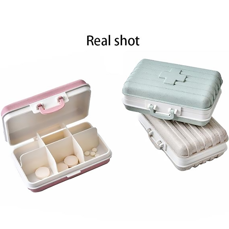 HOB2050 - Wheat Suitcase Pill Storage Box 创意款RB260M便携迷你旅行箱小药盒六格翻盖药品保健盒亚马逊货源