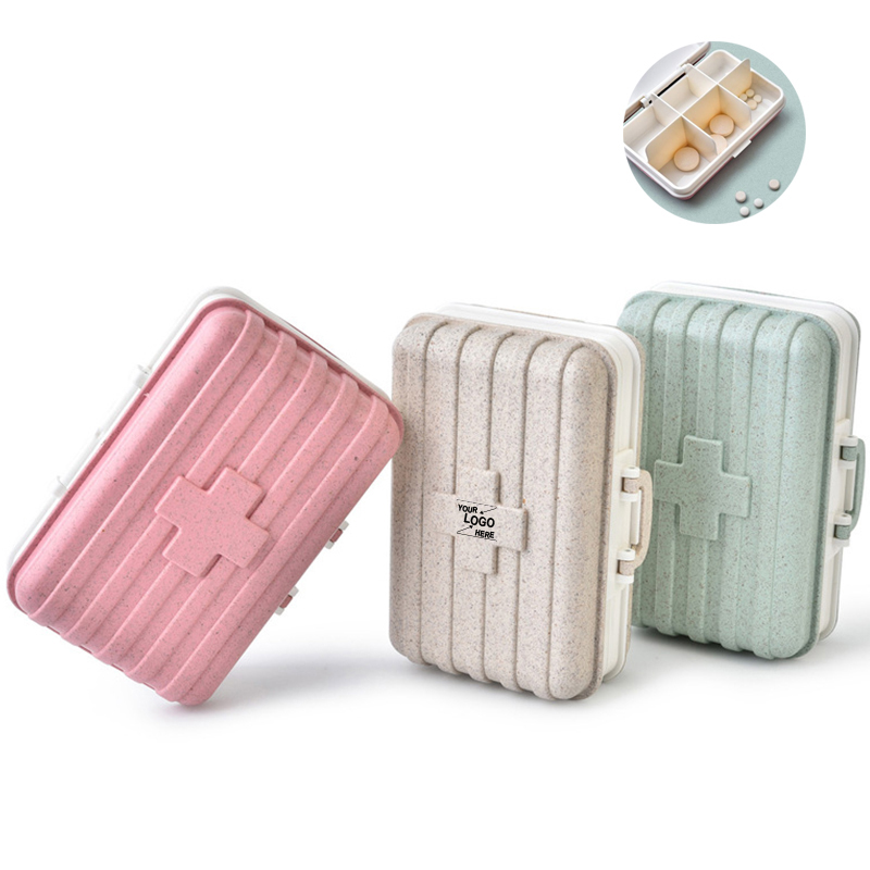 HOB2050 - Wheat Suitcase Pill Storage Box 创意款RB260M便携迷你旅行箱小药盒六格翻盖药品保健盒亚马逊货源