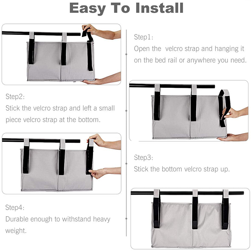 HOB6028 - Hanging Organizer Bag 通用床边存储悬挂收纳包双层医院病床轨书挂袋厂家可定做