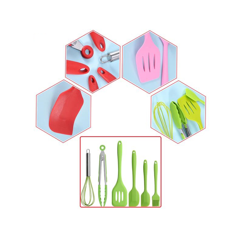 厂家供应食品级硅胶厨具套装六件套漏铲刮刀打蛋器刷子食品夹包装
