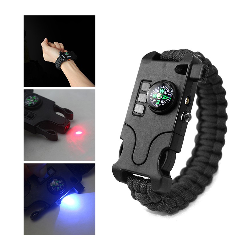 OUG1015-S AK17激光红外SOS求生手链可充电LED手电筒指南针伞绳求救