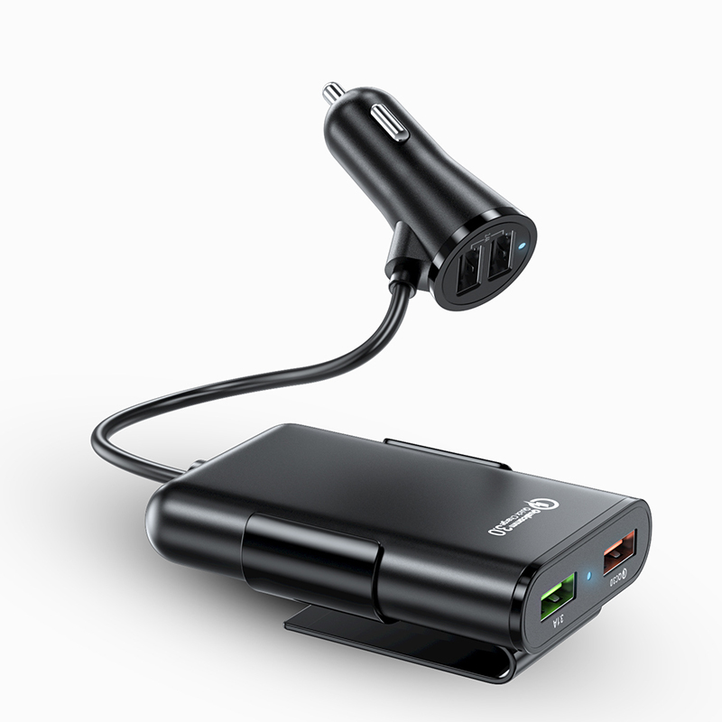 QC3.0前后座车载充电器快充8A一拖四 4USB带线多功能闪充四口车充