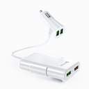 QC3.0前后座车载充电器快充8A一拖四 4USB带线多功能闪充四口车充