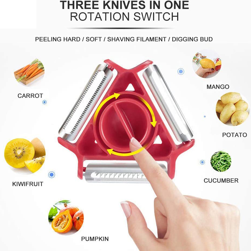 厂家直销多功能三合一旋转削皮刀水果削皮器厨房不锈钢蔬菜刨丝器