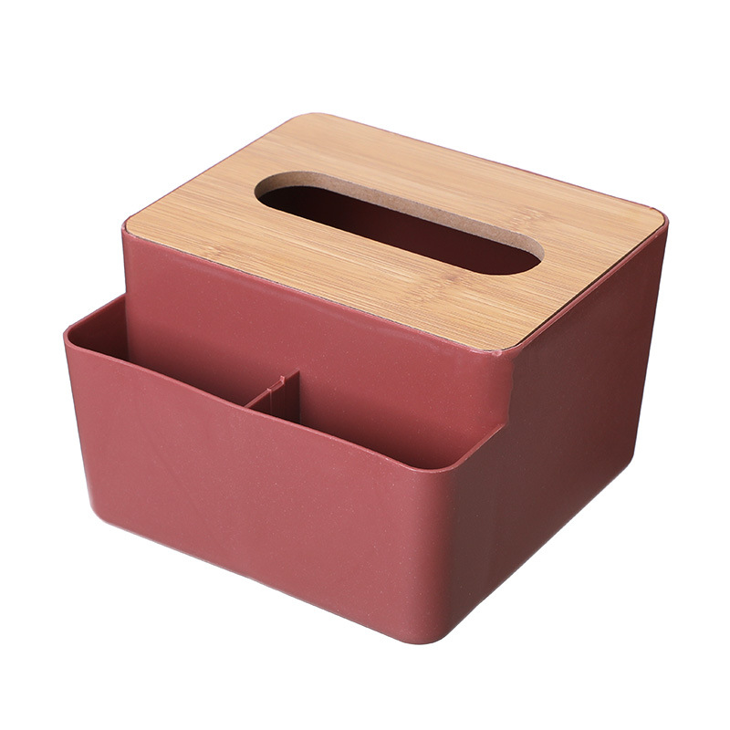 HOB6036 - Bamboo Lid Multifunction Tissue Box 多功能竹木盖纸巾盒创意桌面抽纸盒家用客厅简约塑料遥控器收纳盒