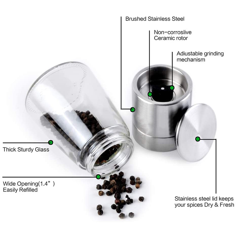玻璃套装研磨器 手动不锈钢胡椒磨 玻璃胡椒磨