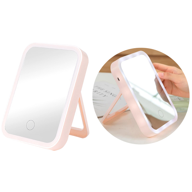 Plastic LED Lighted Folding Makeup Mirror    Led Monochrome Rechargeable Makeup Mirror