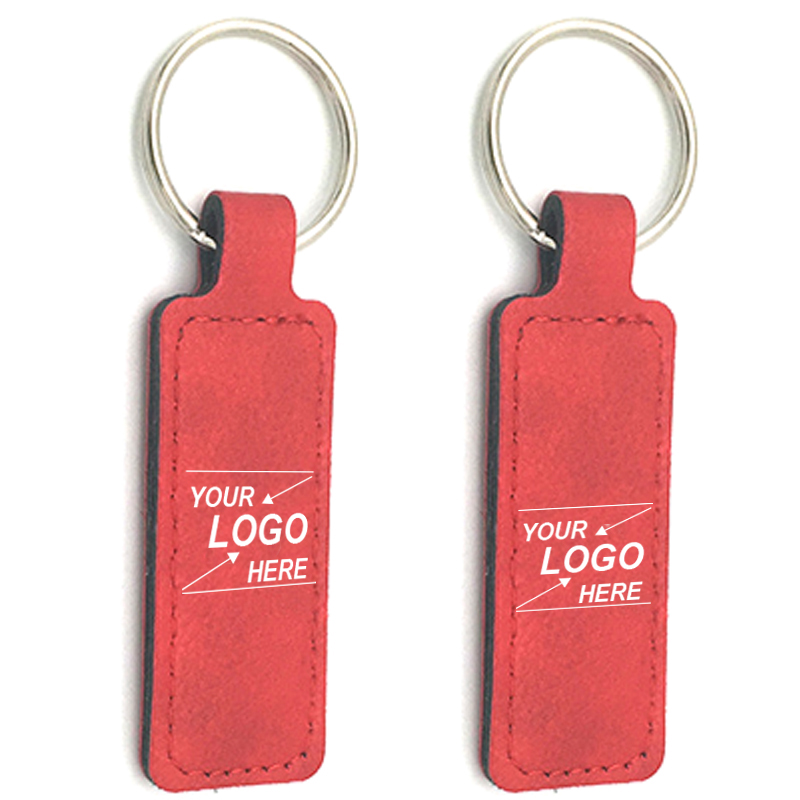 Stitched Leatherette Rectangle Key Tag / Key Ring
