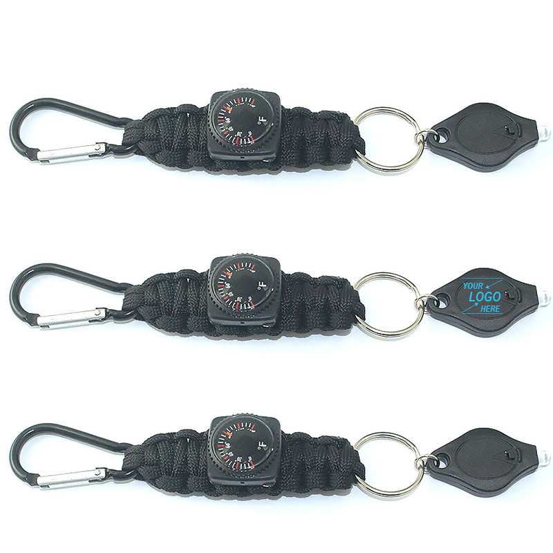 户外应急救生温度计LED灯多功能伞绳手工编织钥匙链