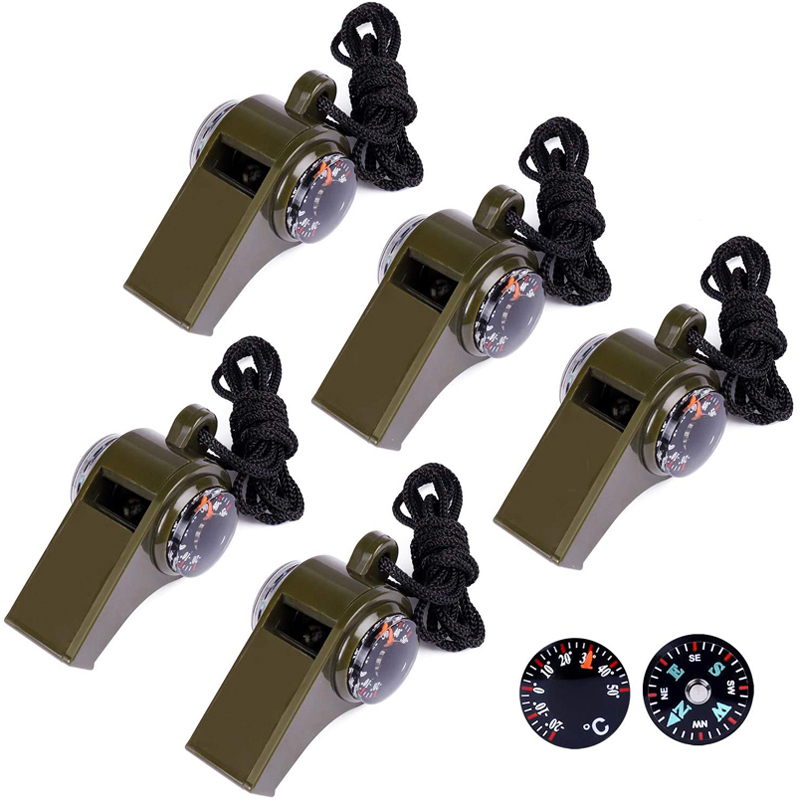 Survival Utility Camping Compass Whistle with Thermometer