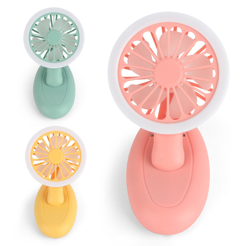Mini USB Rechargeable Desk Handheld Fan with LED Fill Light