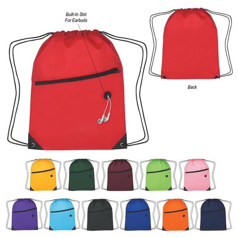 Polyester Sports Drawstring Pack With Front Zipper