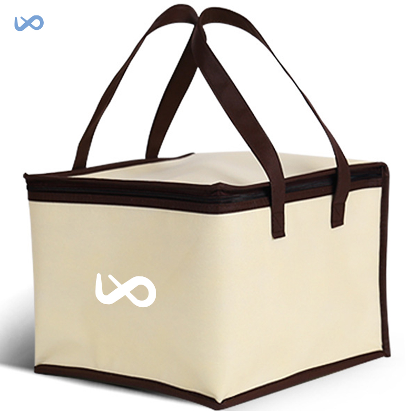 6 Inch Beige Non-woven Cooler Bag / Zipper Lunch Tote Bags