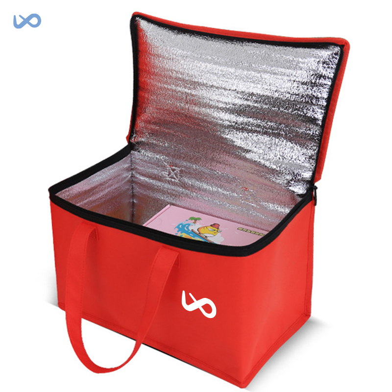 6 Inch Red Non-woven Cooler Bag / Zipper Lunch Tote Bags