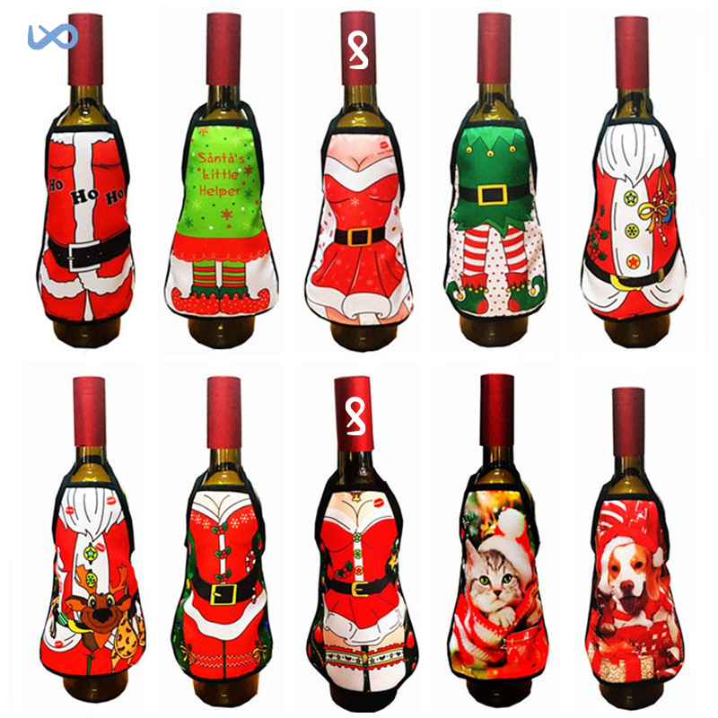 Christmas Apron Wine Bottle Cover / Mini Wine Bottle Aprons