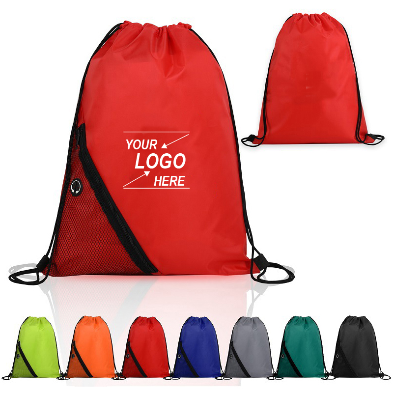 Classic Polyester Drawstring Backpacks with Zippered Pockets