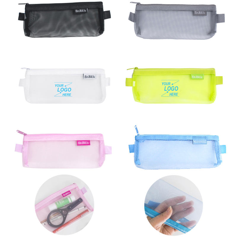 Simple transparent mesh pencil case storage bag