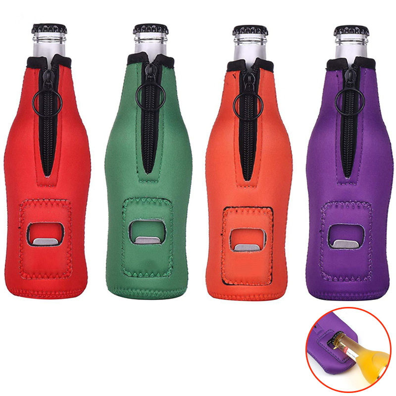 Neoprene Bottle Holder with Zipper and Bottle Opener