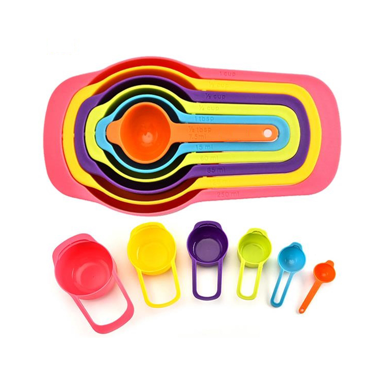 6 Piece Food Grade Plastic Nesting Measuring Spoon Cup Set