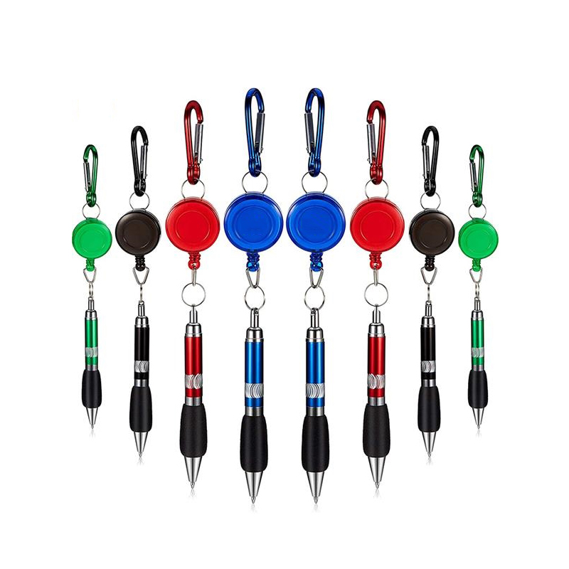Retractable Soft Grip Metal Pen with Carabiners