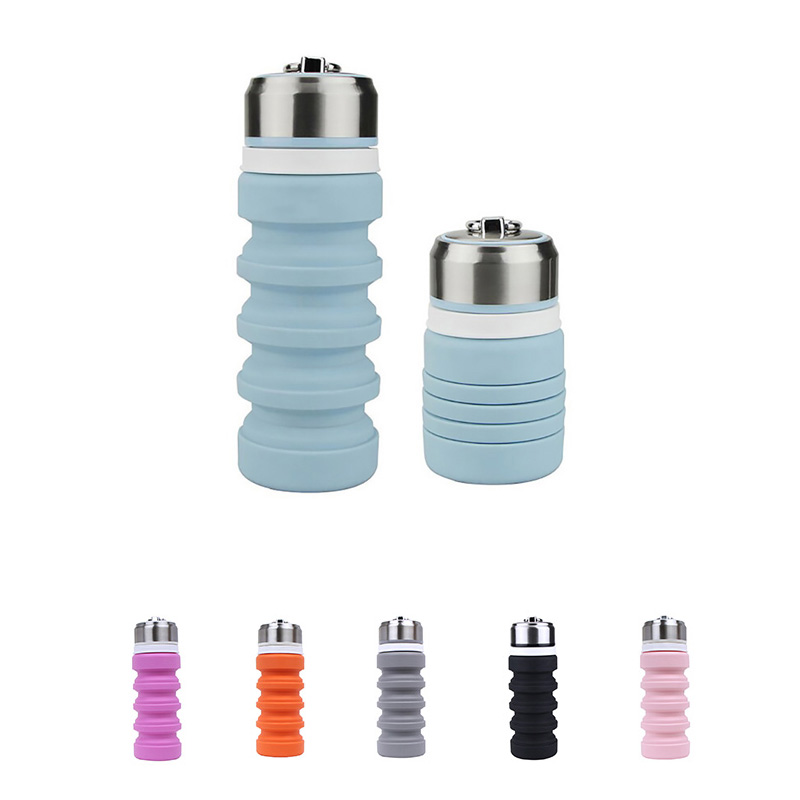 Collapsible Silicone Sport Bottle With Stainless Steel Cover