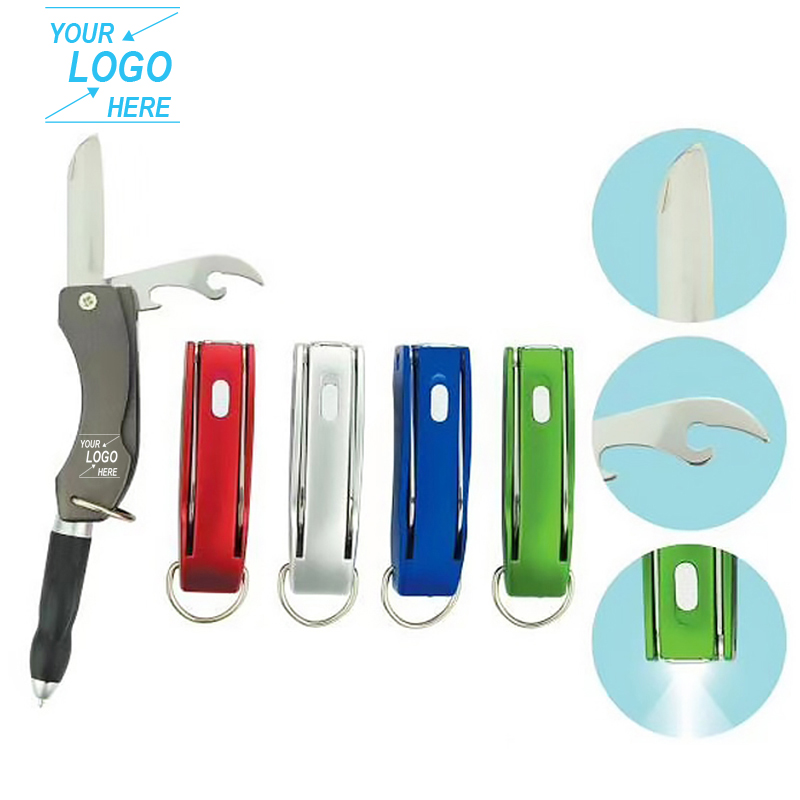 Multi-function Folding Scissors Opener LED Ballpoint Pen